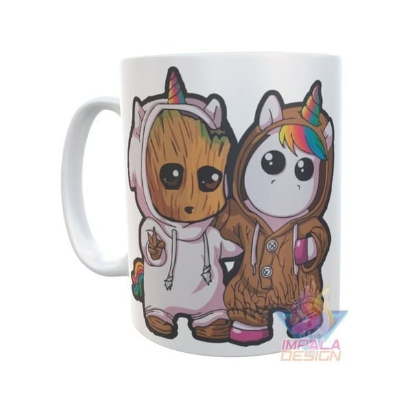 Taza Baby Groot Unicornio Abrazo Amigos Cerámica - Imagen 3