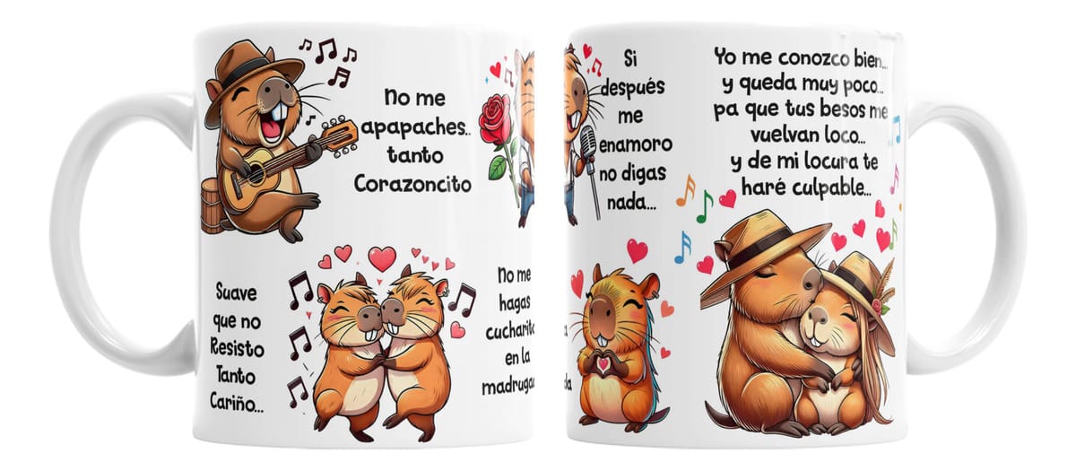 Taza Capibara Carpincho No Me Apapaches Coqueta Amor Canción - Imagen 2