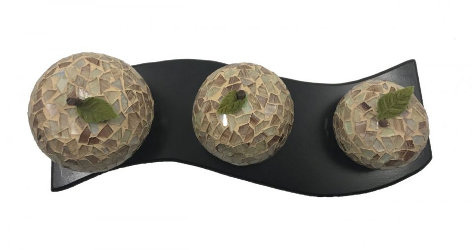 Ornamento con 3 Manzanas de Cerámica con Vidrio Mosaico Blanco - Imagen 6