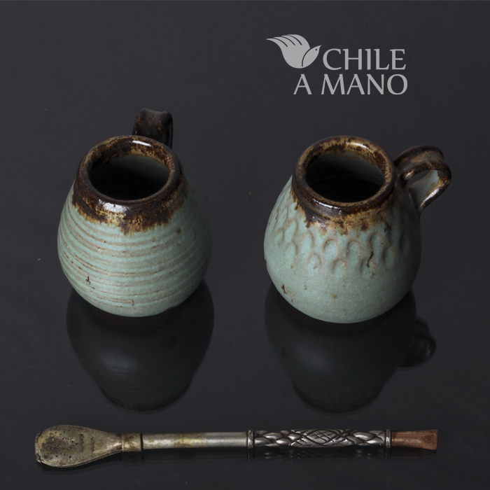 Mate de ceramica gres con oreja – lineas horizontales - Imagen 3