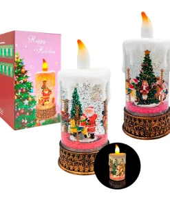 1pza Adorno navideño led en forma de vela grande con figura interna y carrusel