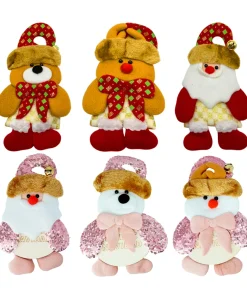 1pza Adorno colgante afelpado o de madera con diseño muñeco de nieve, oso o santa claus + detalles de lentejuela, cascabel y frase grabada de feliz navidad, variedad de diseños