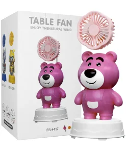 Ventilador recargable con 3 velocidades y diseño oso lotso + base con sacapuntas, variedad de colores / table fan / fs-4417